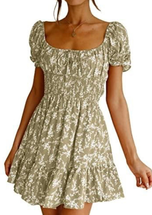 Ruffle Sleeve Sqaure Neck Smocked Sun Dress