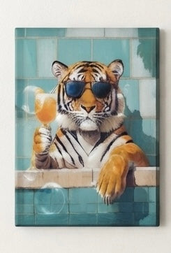 Funny Tiger Bathroom Canvas Wall Art