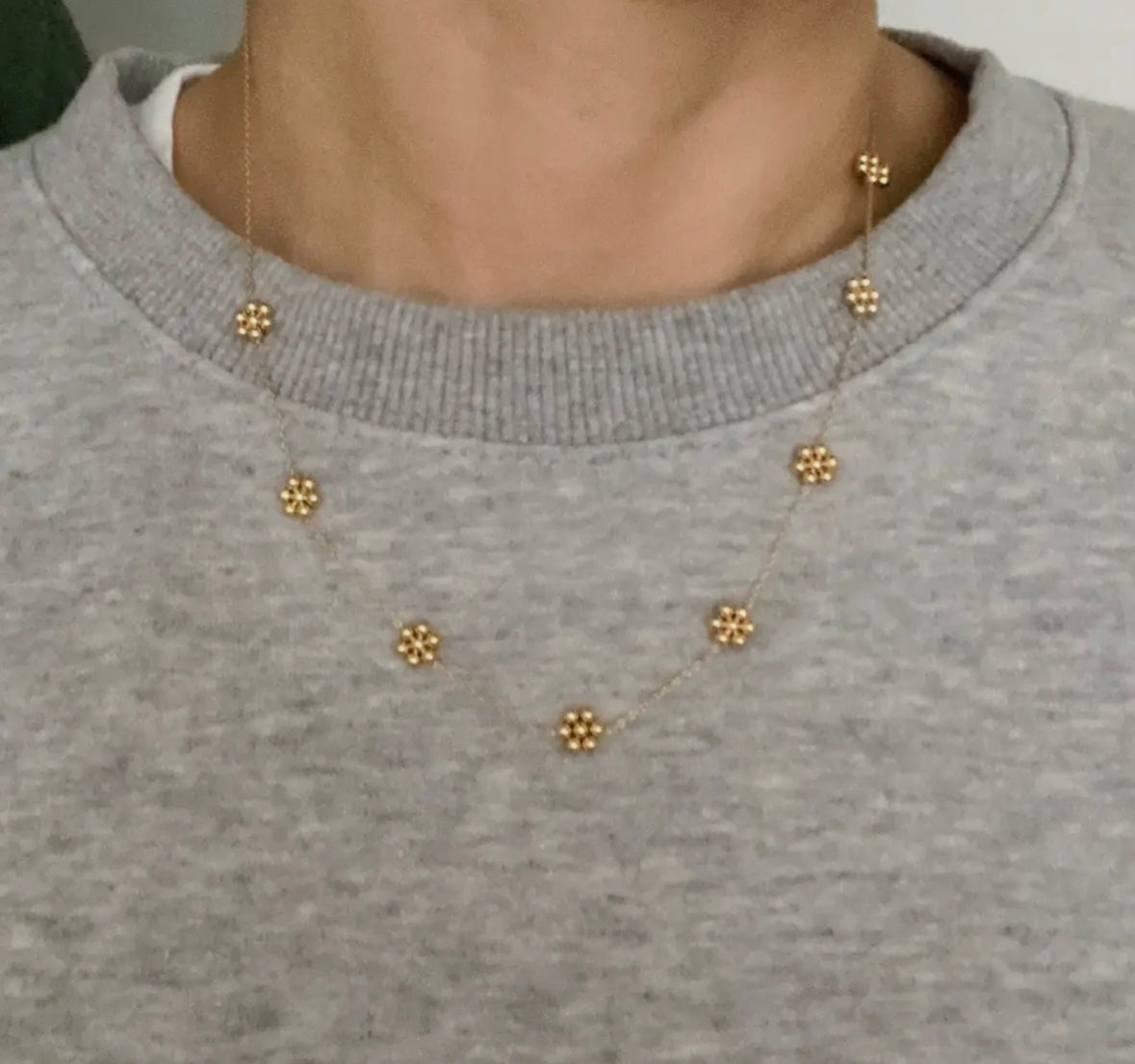 Dainty Golden Bead Flower Necklace