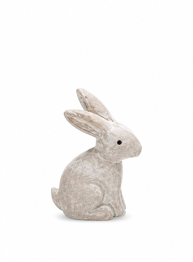 Wooden Antique White 3D Bunny Rabbit Figurines