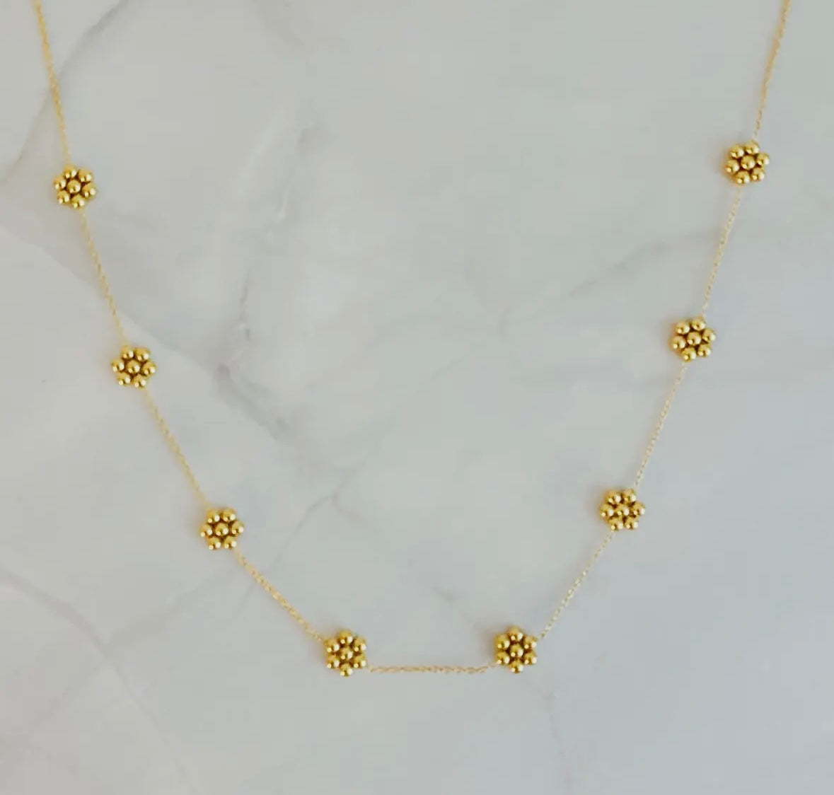 Dainty Golden Bead Flower Necklace