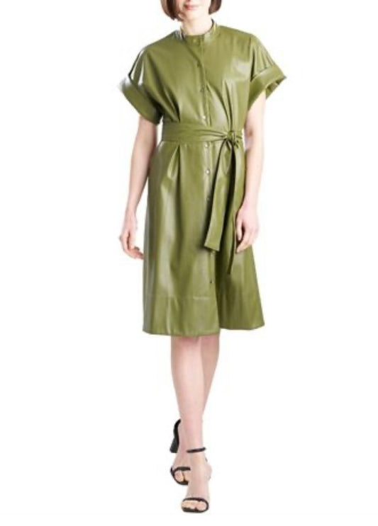 Olive Faux Leather Dress