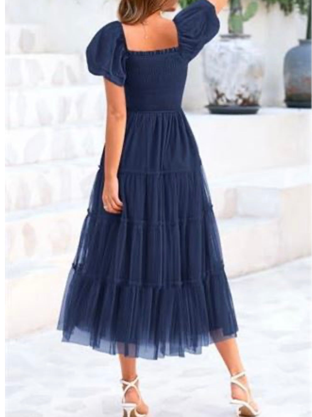 Smocked Midi Tulle Dress