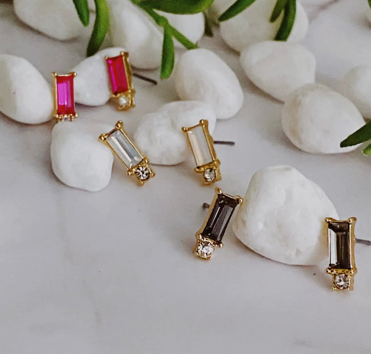 Baguette Cut Stone Stud Earrings