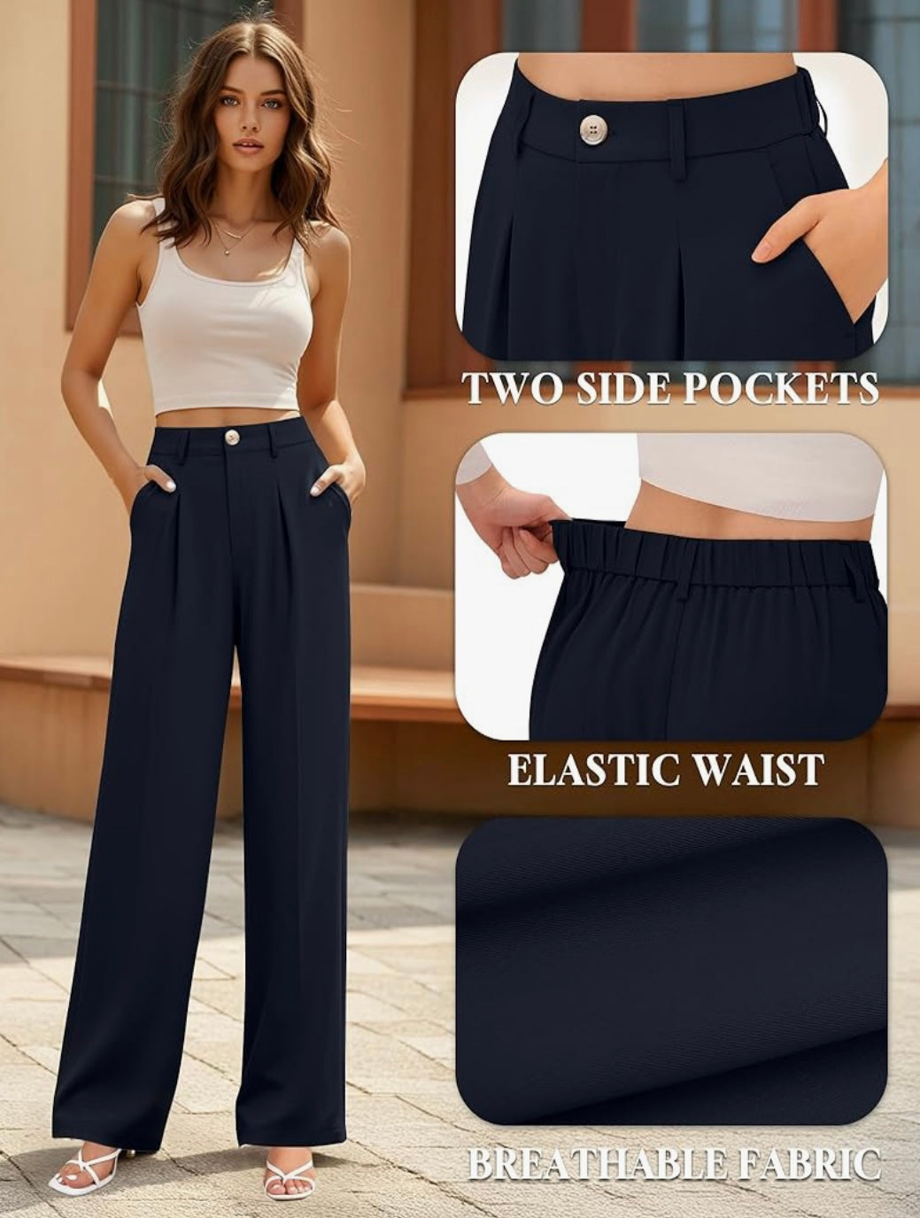 Deep Blue Wide Leg Trousers