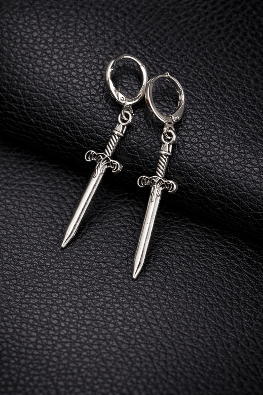 Silver Dagger Drop Earrings