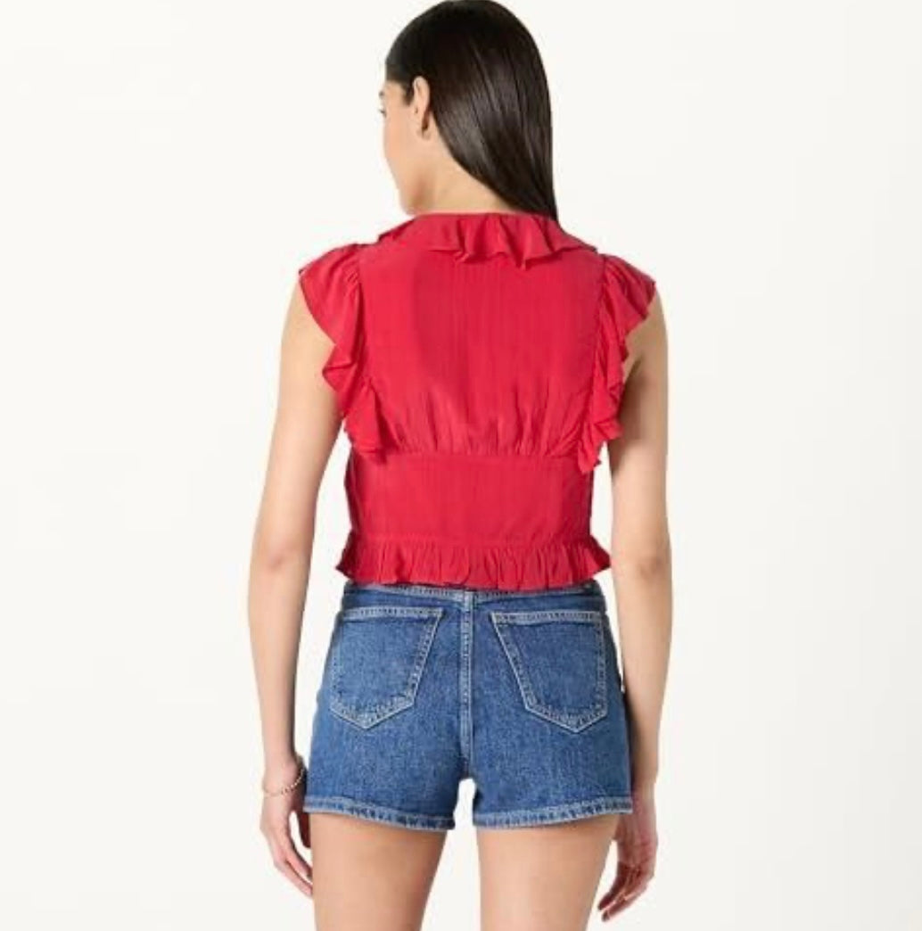Tie Front Ruffle Detail Sleeveless Blouse