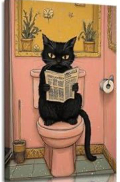 Black Cat Bathroom Canvas Wall Art