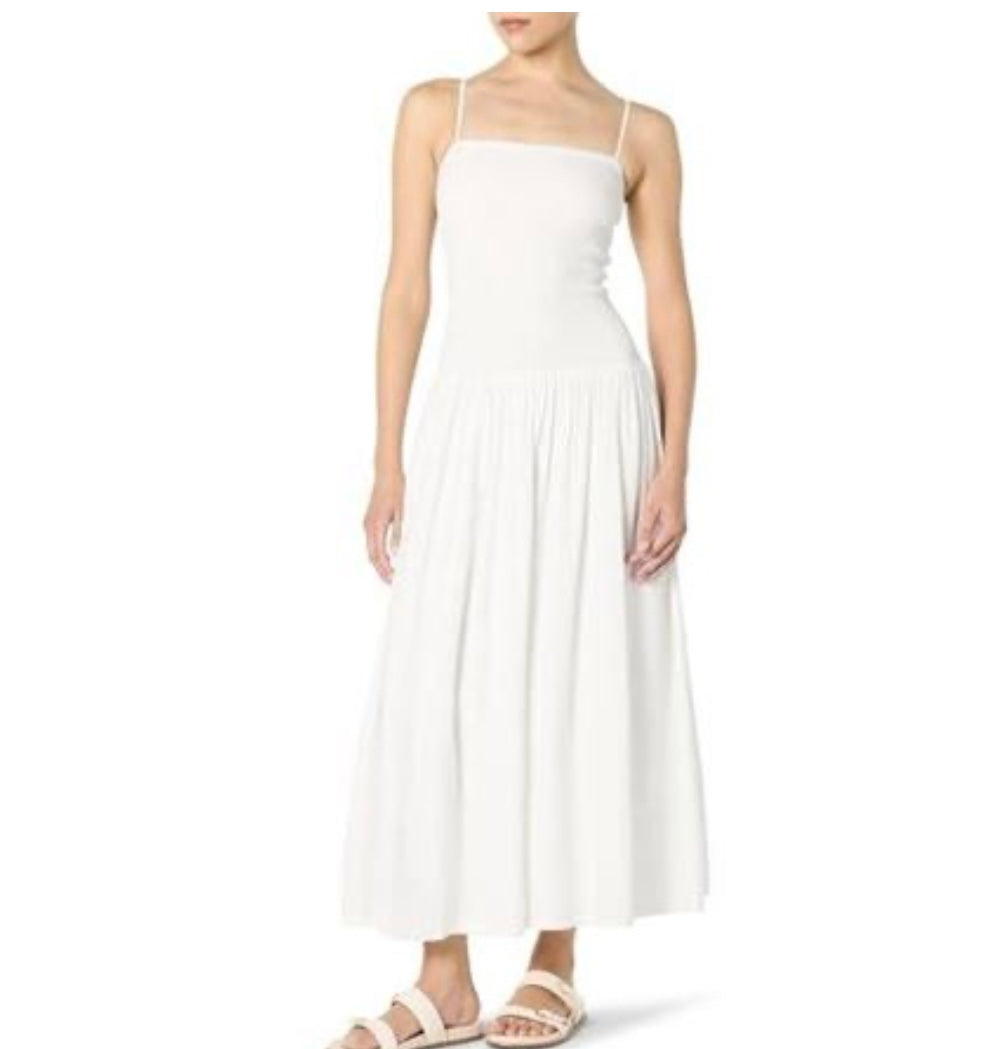Florencia Smocked Bodice Linen Maxi Dress, White