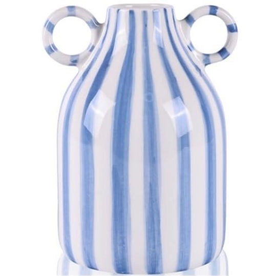Blue and White Ceramic Vase with Handle