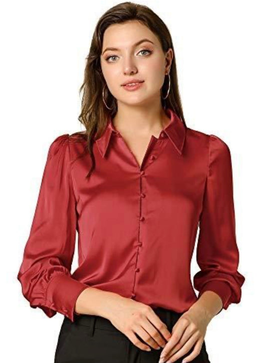Puff Long Sleeve Satin Blouse