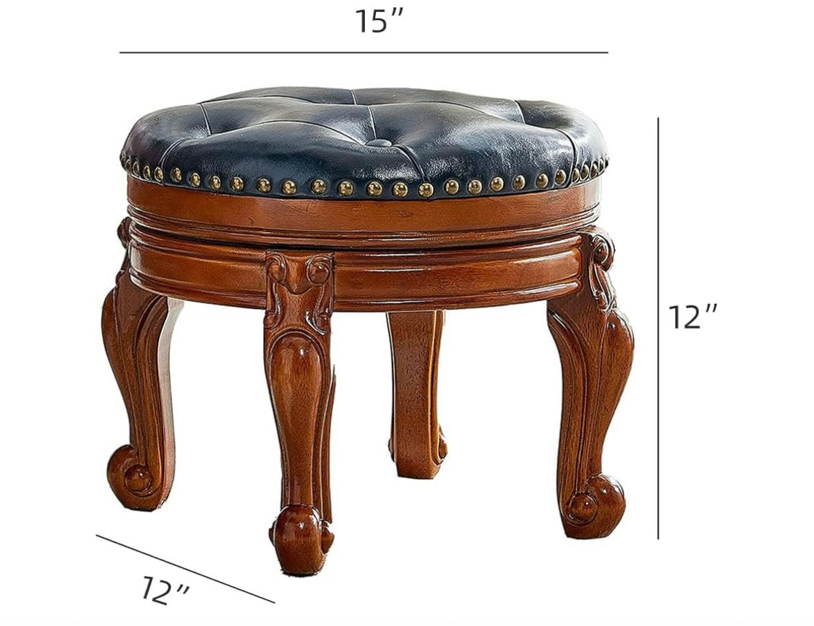 Wooden Round Footstool, Navy Blue