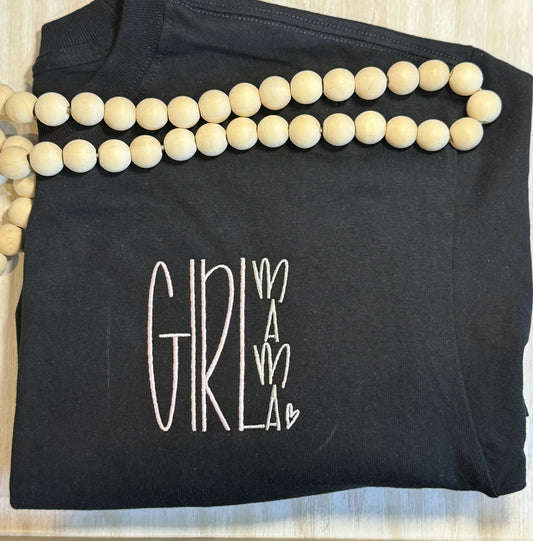 Girl Mama Black Embroidered T-Shirt