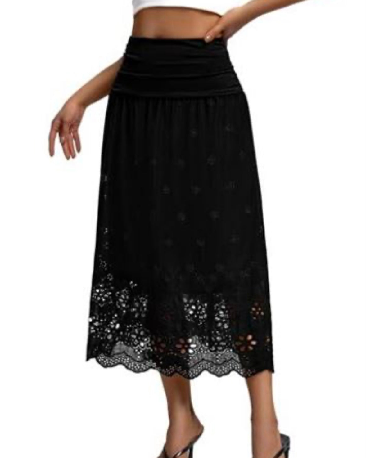 Elastic High Waisted Embroidery Eyelet