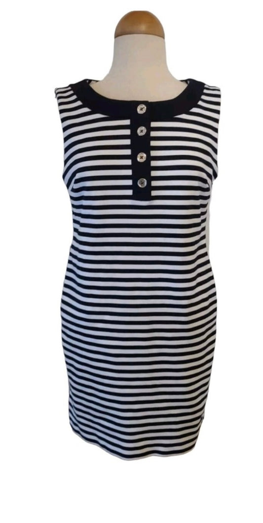 PREMISE Sheath, Sleeveless, Scoop Neck Striped Dress With Pockets