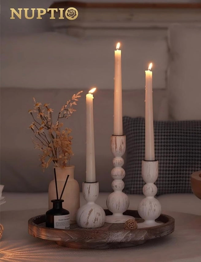 Boho Wooden Candlesticks