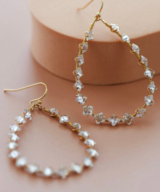 Wire Wrapped Zircon Crystal Teardrop Earrings