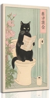 Funny Japanese Bathroom Cat Wall Art