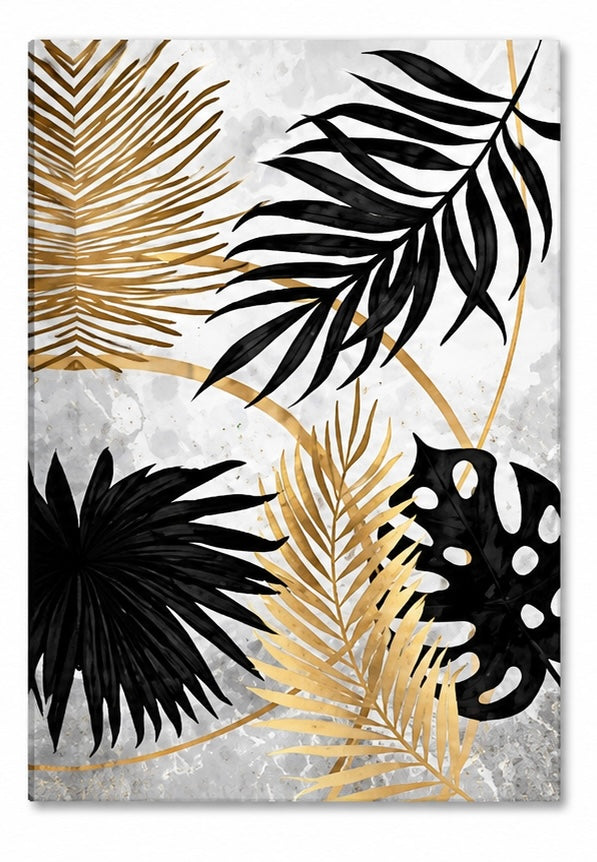 Black Grey and Gold Leaf Wall Decor