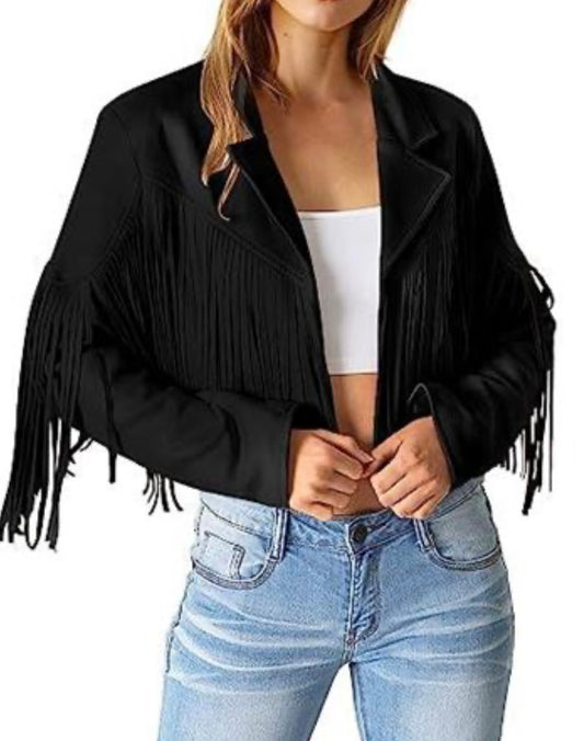 Women's Fringe Faux Suede Leather Jacket