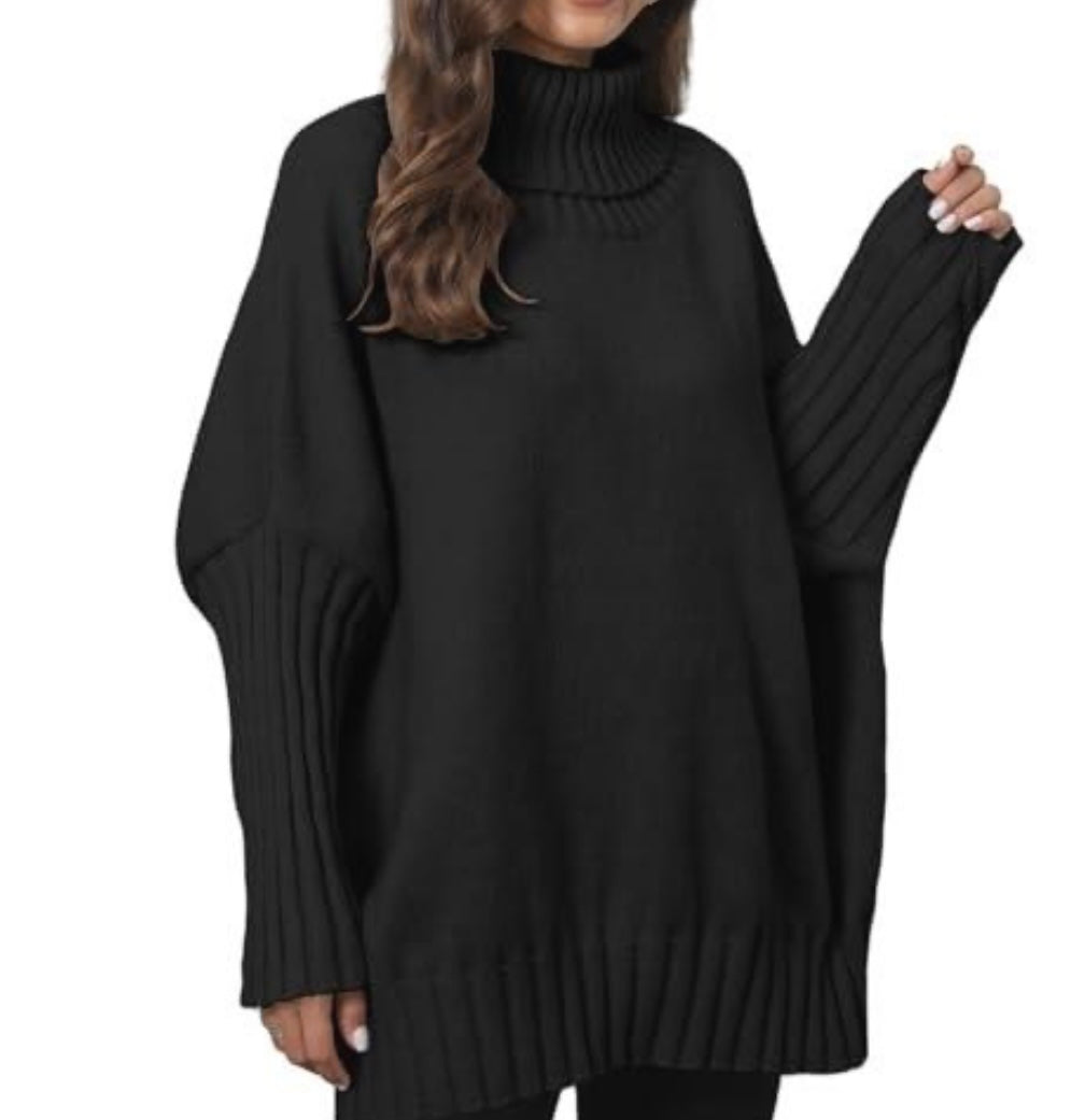 Oversized Turtleneck Sweater, Olive