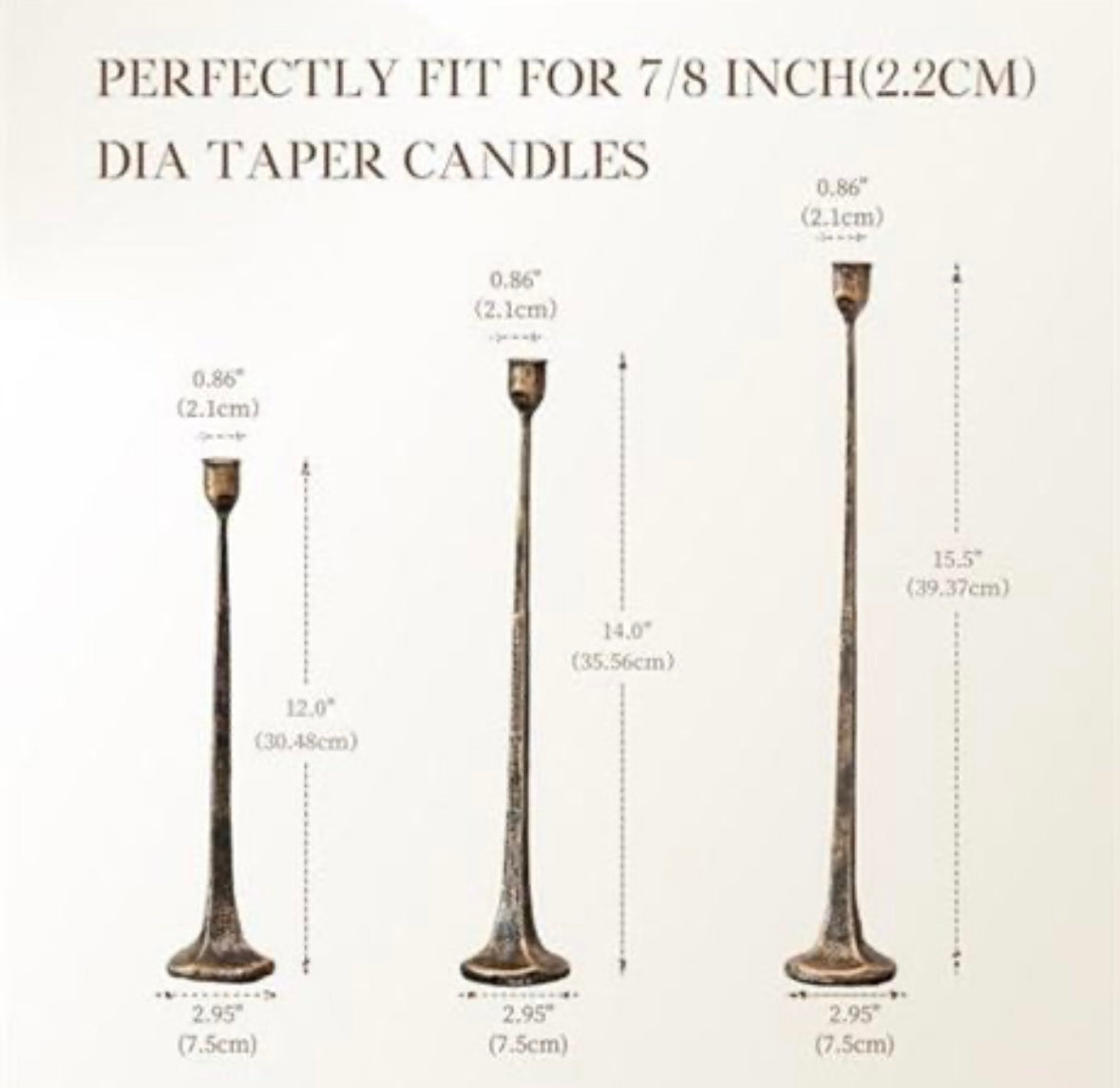Iron Antique Gold Candlestick Holders, Set of 3