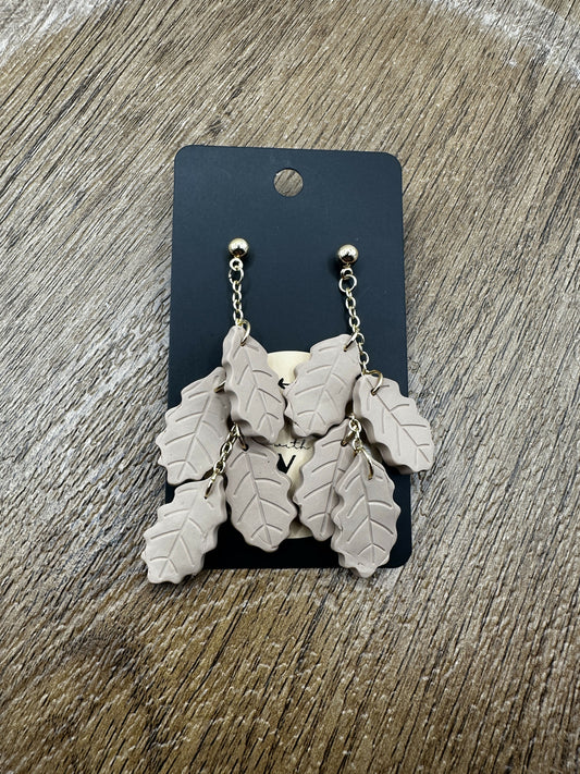 Tan Leaf Dangle Polymer Clay Earrings