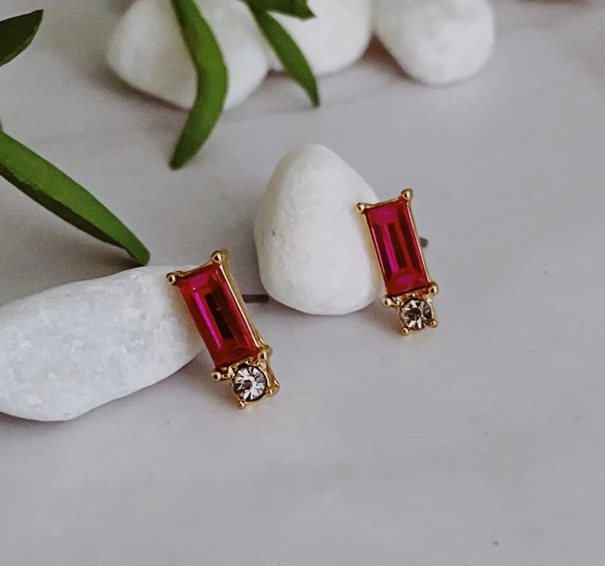 Baguette Cut Stone Stud Earrings