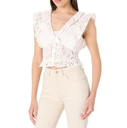Tie Front Ruffle Detail Sleeveless Blouse