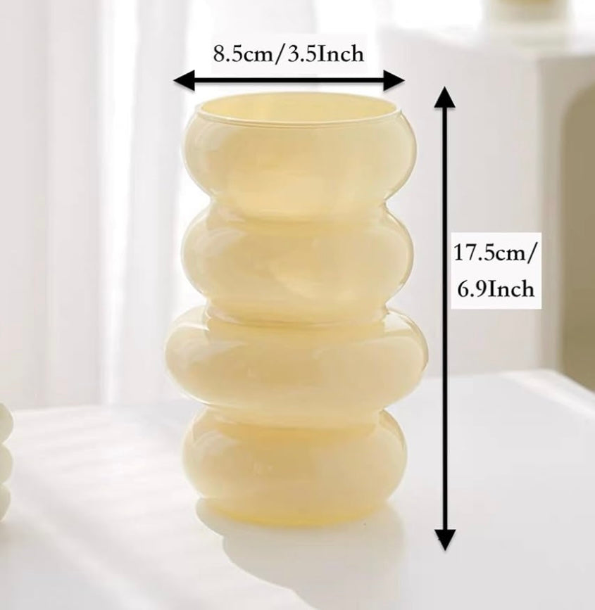 Milky Yellow Geometric Glass Vase, 7 inch