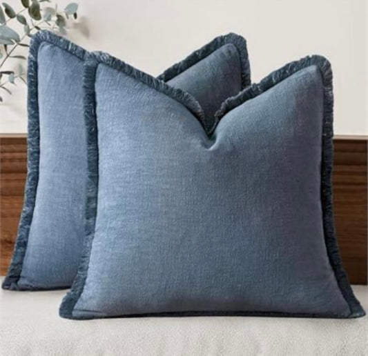 Neutral Linen Fringe Throw Pillows