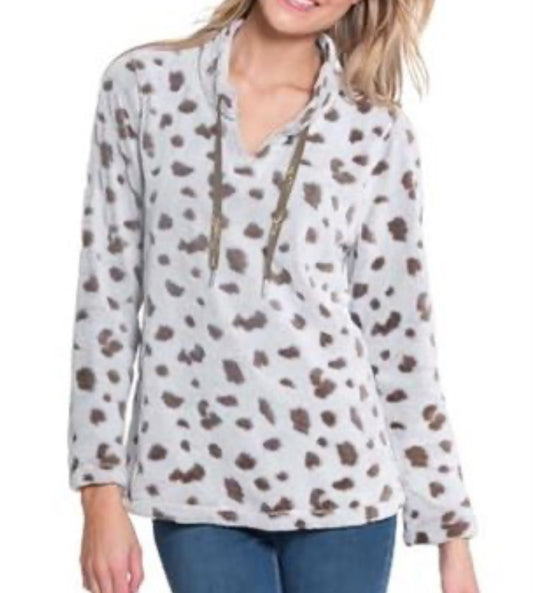 Women's Petite Long Sleeves Drawstring Collar Hi-Lo Top, Truffle - Size Petite Small