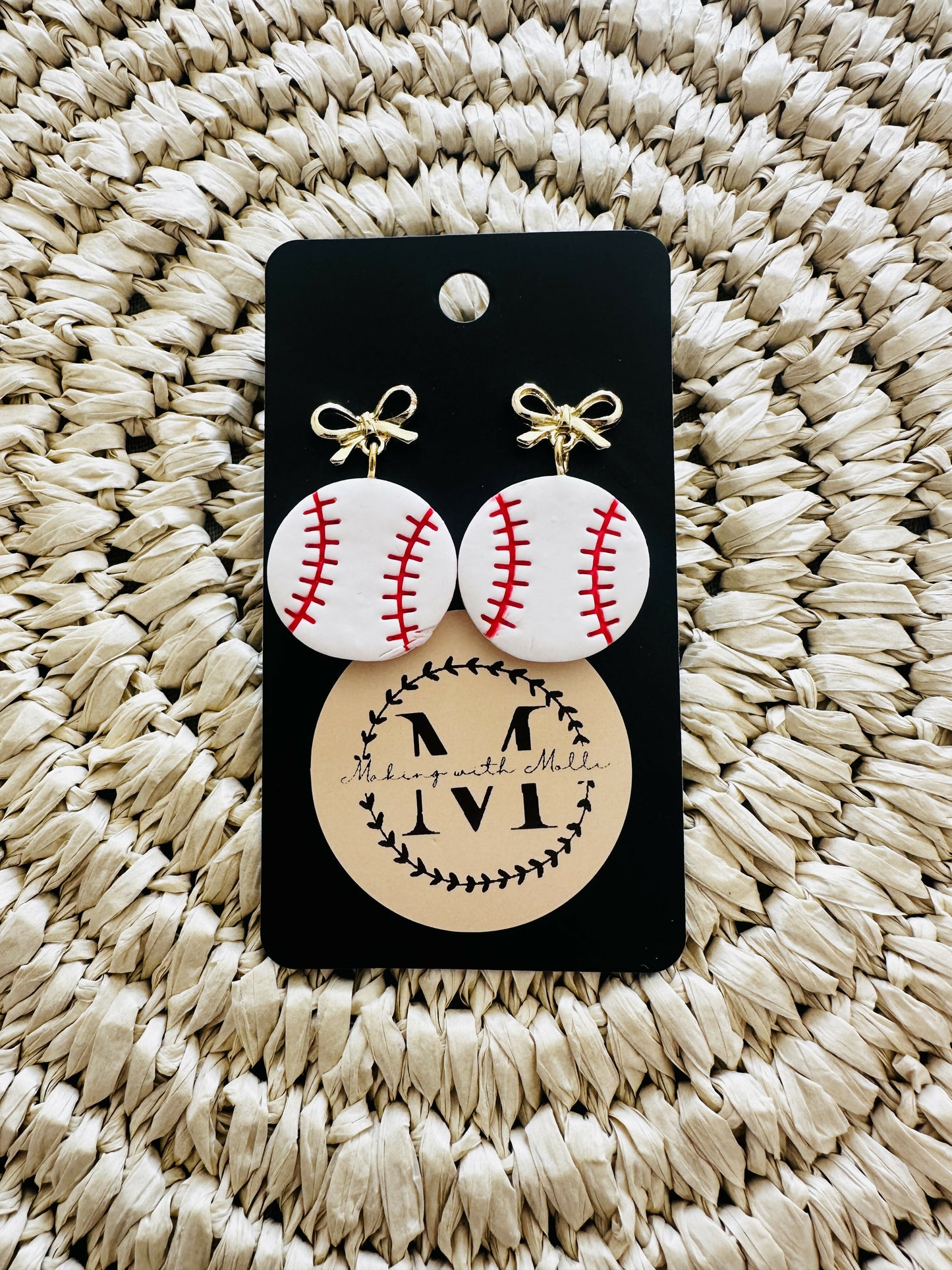 Baseball Dangle Polymer Clay Earrings