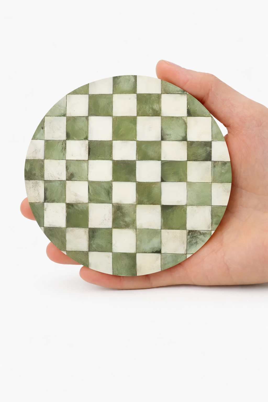 4pc Round Checkered Green Coaster Set