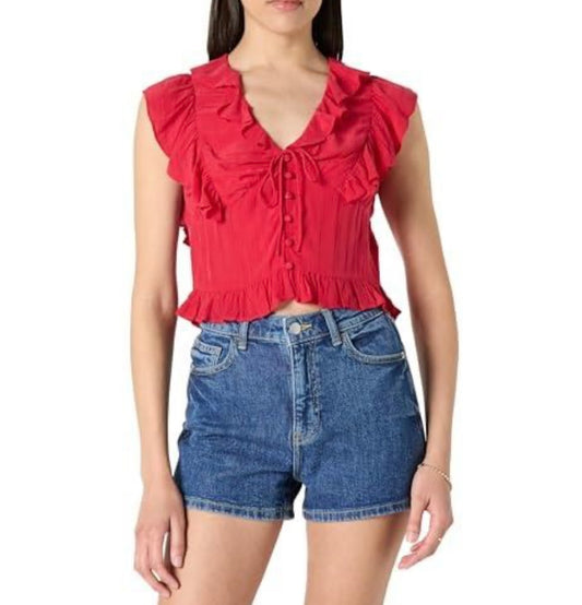Tie Front Ruffle Detail Sleeveless Blouse