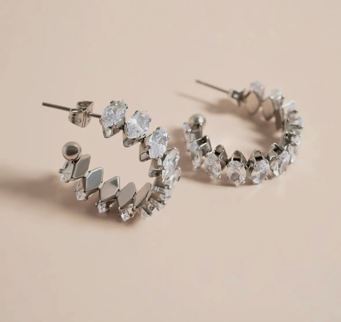 18K Gold Pvd Stainless Steel Marquis Cz Stone Hoop Earrings