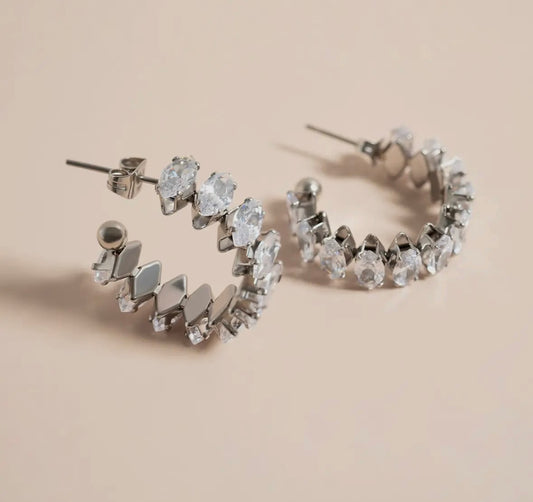 18K Gold Pvd Stainless Steel Marquis Cz Stone Hoop Earrings