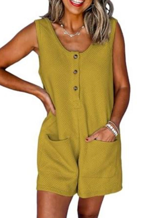 Button Front Crewneck Sleeveless Romper