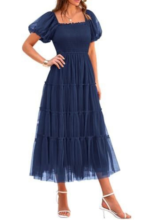 Smocked Midi Tulle Dress