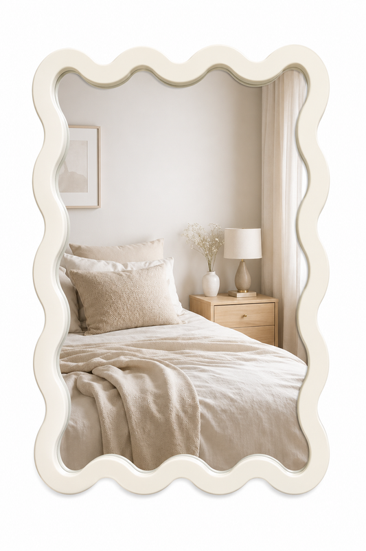 24"x36" White Wavy Wall Mirror