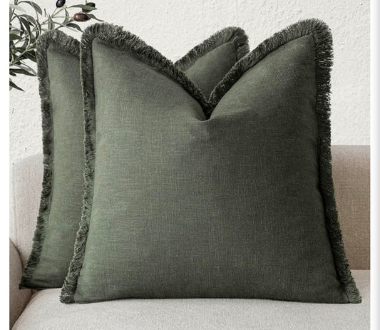 Linen Fringe Throw Pillows, 22x22