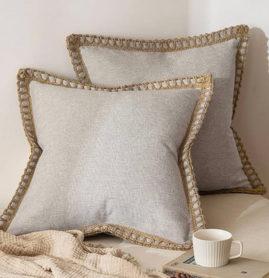 Neutral Linen Burlap Cushions for Couch