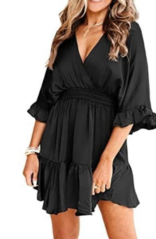 Loose High Waist Ruffle Pleated Cute Mini Short Dress