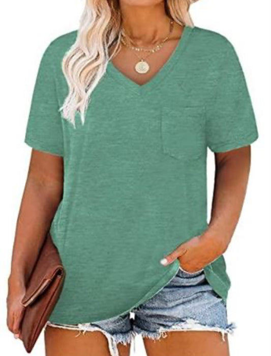 Plus Size Tops Womens Short Sleeve Basic Tee Shirts with Pocket Light Green -Size 18W
