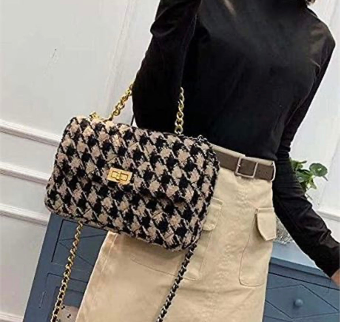 Leather Houndstooth Ladies Shoulder Bag (PU)