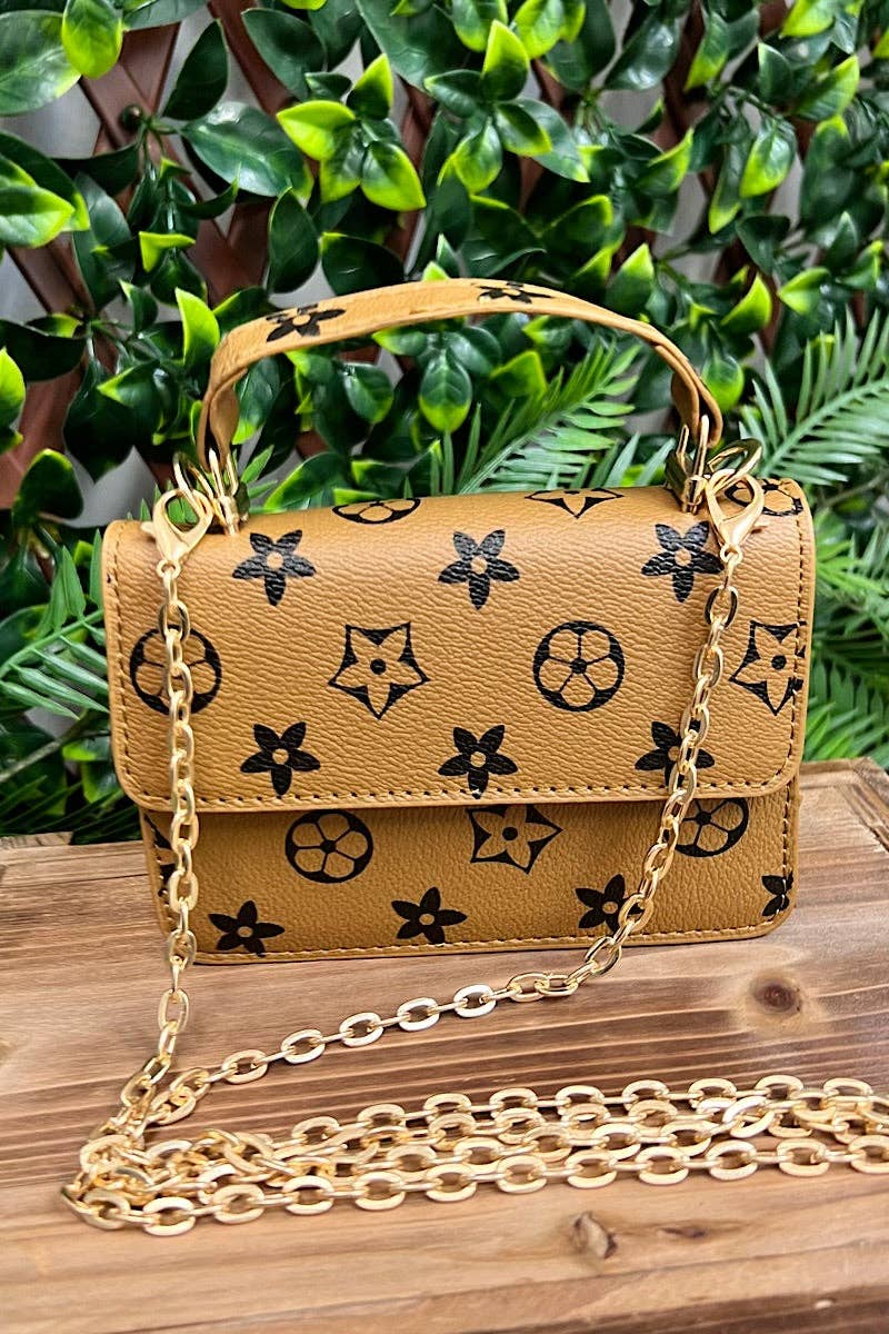Camel Star Printed Crossbody with Chain.