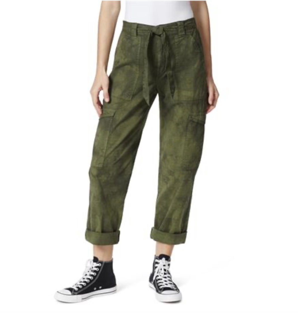 Belted Tie Front Straight Cargo Pocket Chino Pants