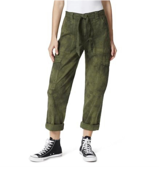 Belted Tie Front Straight Cargo Pocket Chino Pants