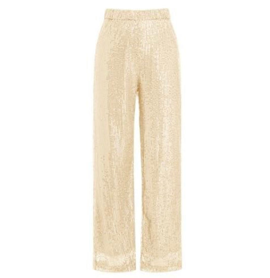 Women's Gold Glitter Pants, Wide Leg, High Waisted, Sparkle Sequin