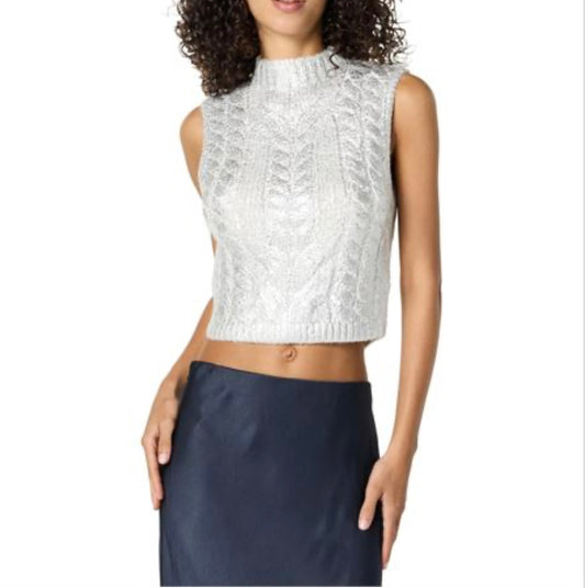 The Drop Womens Skye Metallic Cropped Vest, Silver Foil